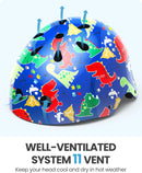OutdoorMaster Youth & Kids Bike Helmet - Adjustable Multi-Sports Skateboard Helmet with Removable Liners for Balance Bike, Kids Scooter, One Wheel Hoverboard,Graffiti-style helmet-Dino Volcanoland-Large