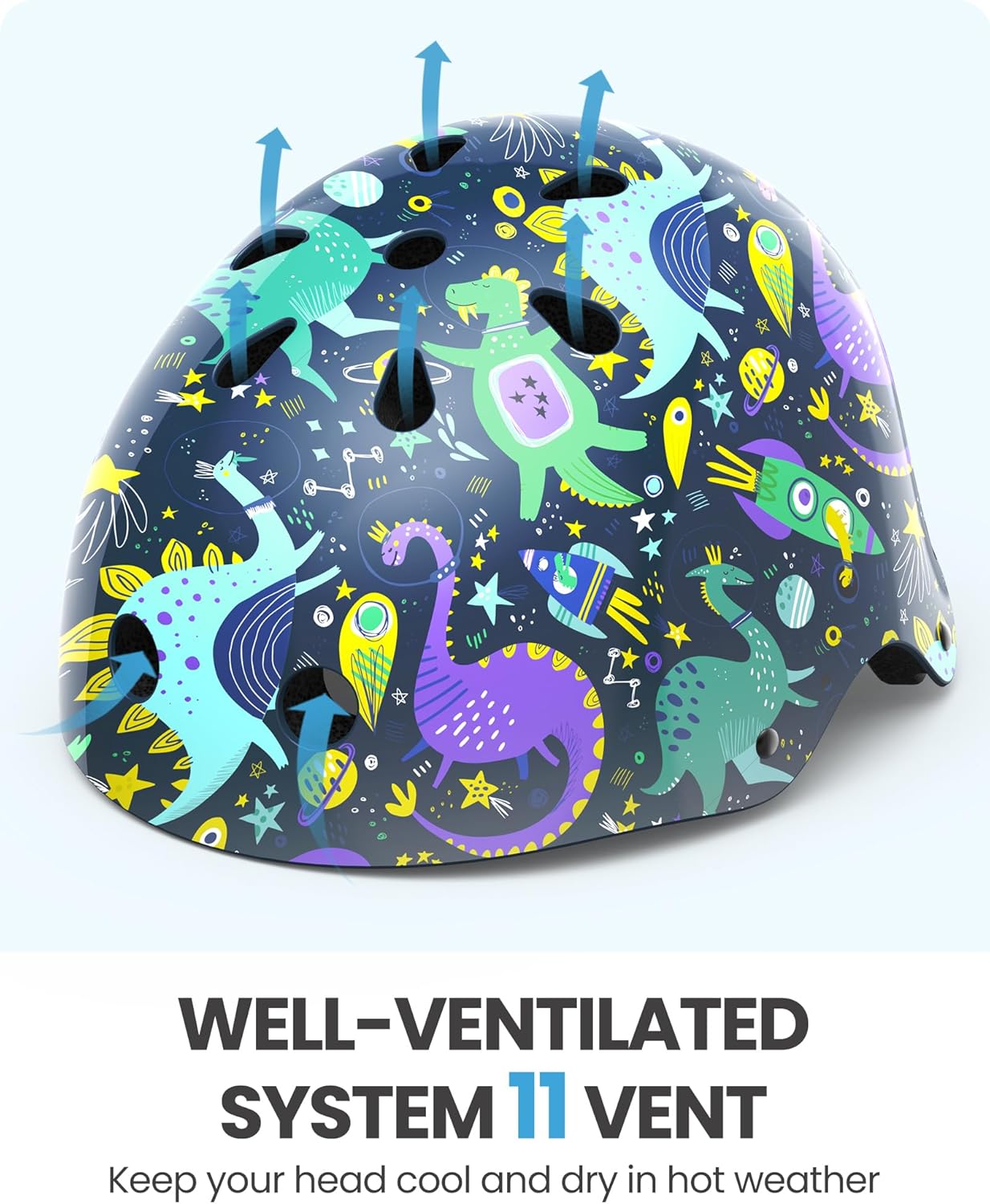 OutdoorMaster Youth & Kids Bike Helmet - Adjustable Multi-Sports Skateboard Helmet with Removable Liners for Balance Bike, Kids Scooter, One Wheel Hoverboard,Graffiti-style helmet-Dinoverse Madness-Large