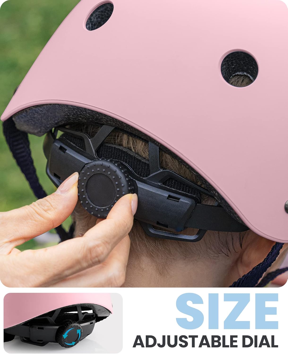 OutdoorMaster Youth & Kids Bike Helmet - Adjustable Multi-Sports Skateboard Helmet with Removable Liners for Balance Bike, Toddler Scooter, One Wheel Hoverboard-Light Pink-Large