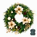 Jingle Jollys 60cm Pre-Lit Christmas Wreath LED Garlands Gold Flowers Pinecones Decor
