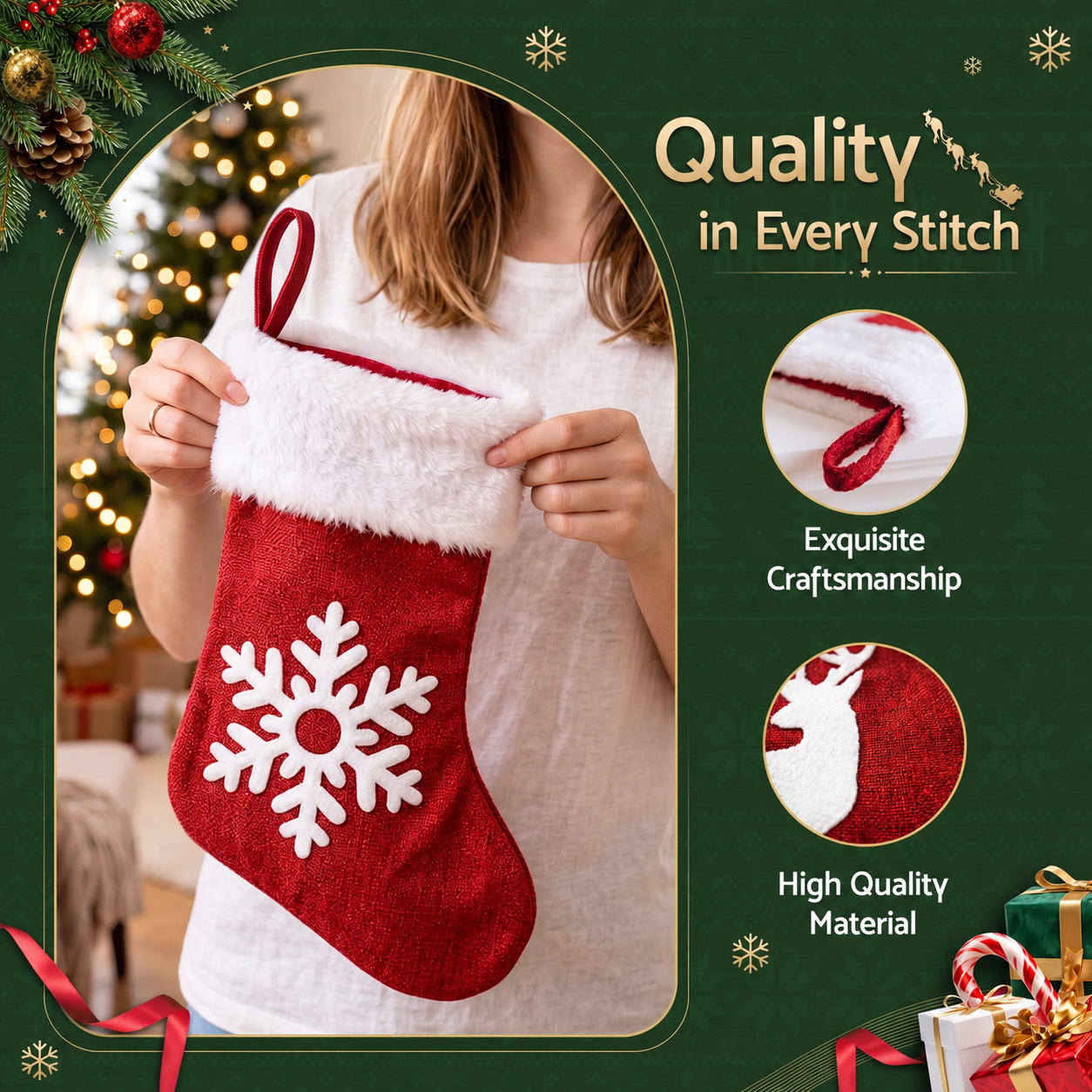 Jingle Jollys Christmas Stocking Set 4 Velvet Stockings 46.5cm & 4 No-Drill Holders
