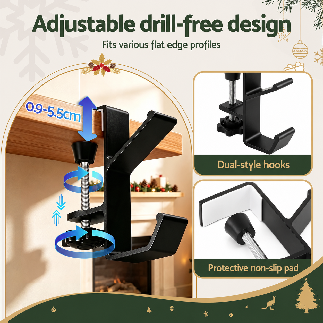 Jingle Jollys Christmas Stocking Set 4 Velvet Stockings 46.5cm & 4 No-Drill Holders