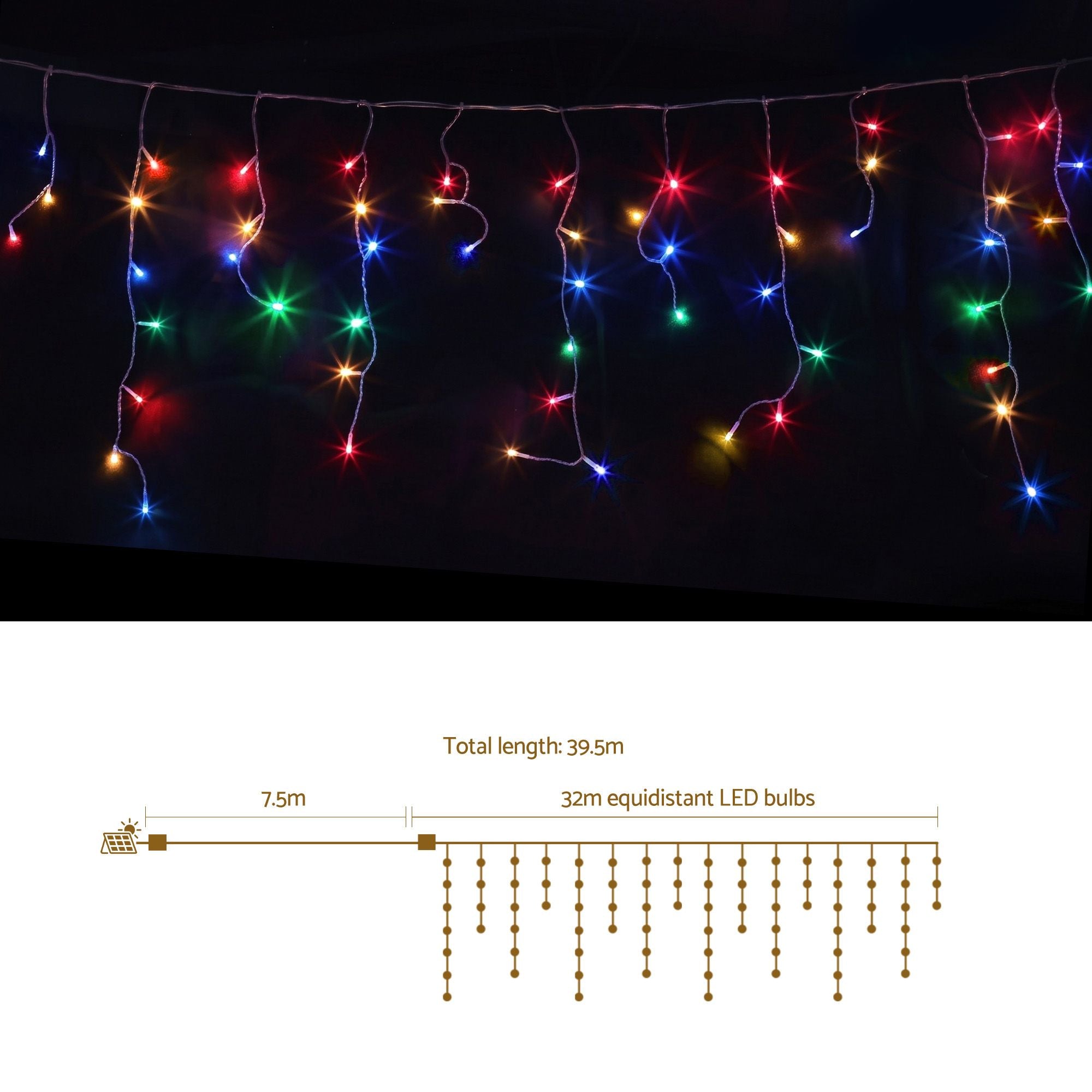 Jingle Jollys 32M Christmas Lights Icicle String Light 960 LED Multi-coloured