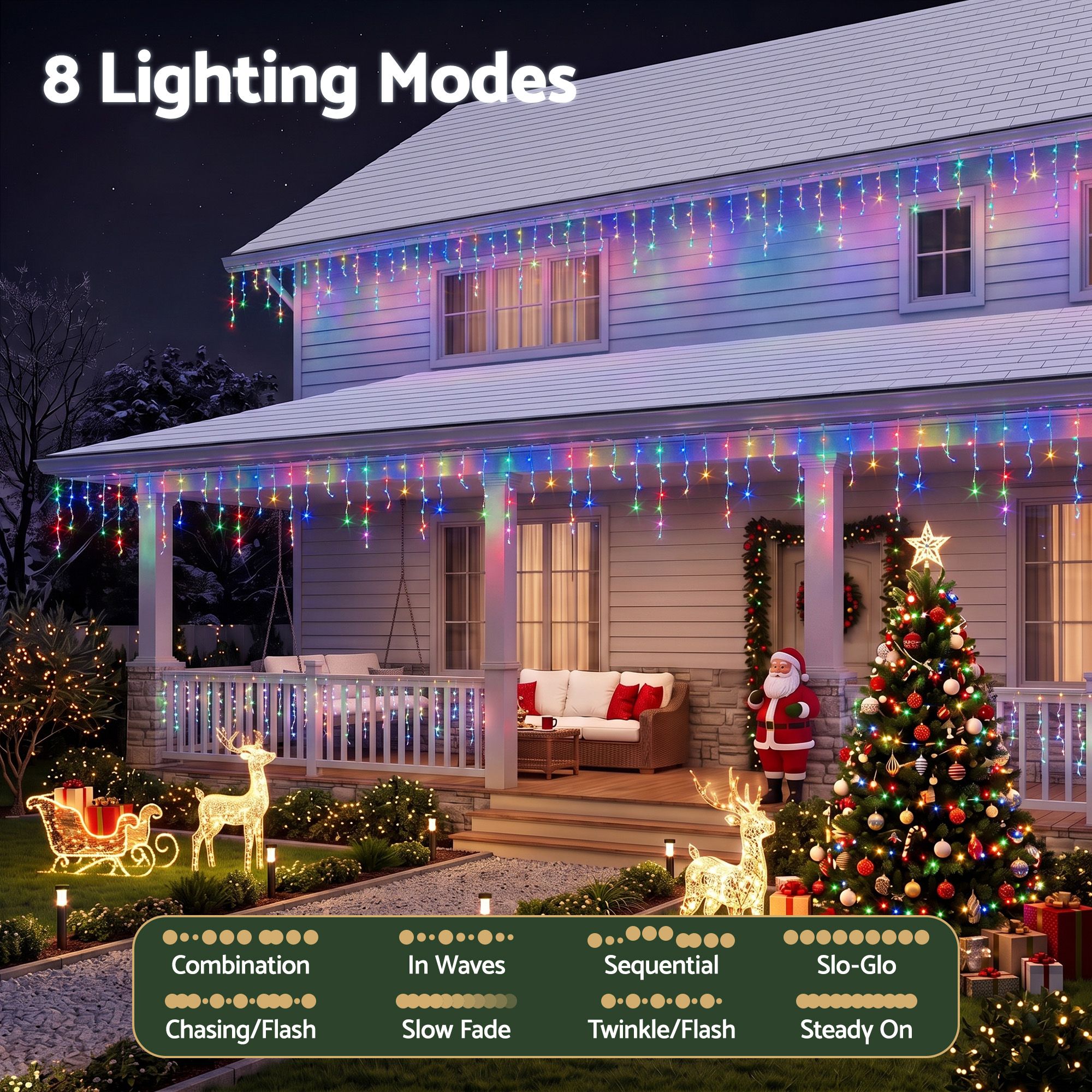Jingle Jollys 32M Christmas Lights Icicle String Light 960 LED Multi-coloured