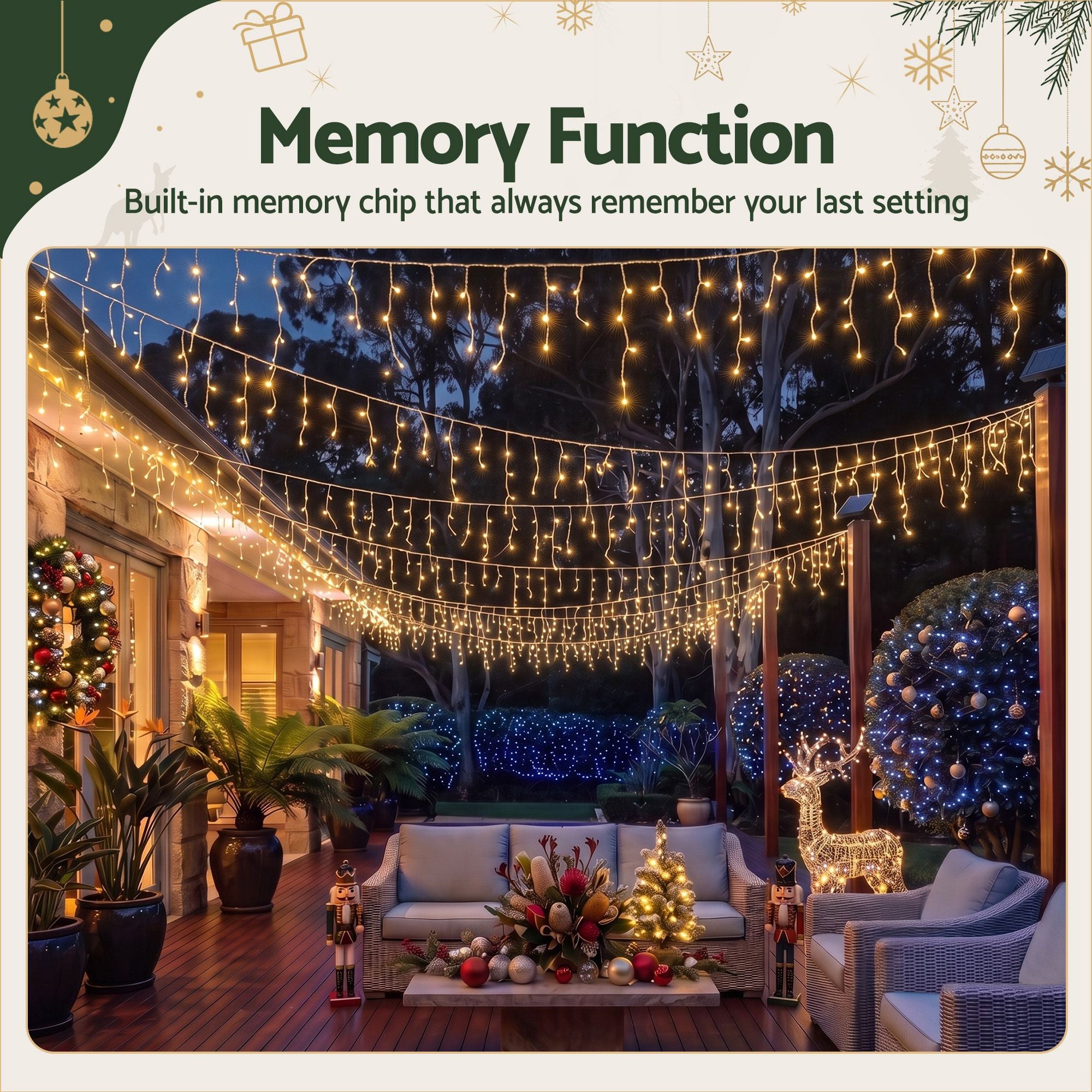 Jingle Jollys 32M Christmas Lights Icicle String Light 960 LED Decor Warm White