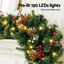 Jingle Jollys 1.8M Christmas Garland Pre-lit LED Pine Cones Berries Xmas Decor