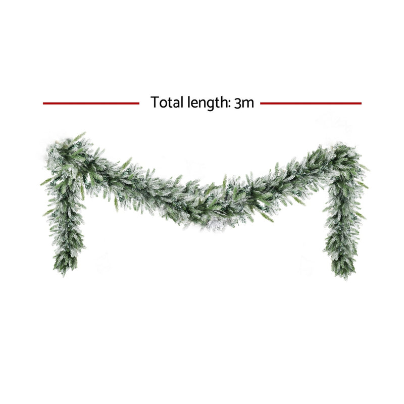 Jingle Jollys 3M Christmas Garland Pre-lit LED Lights Snow Frosted Tips Decor