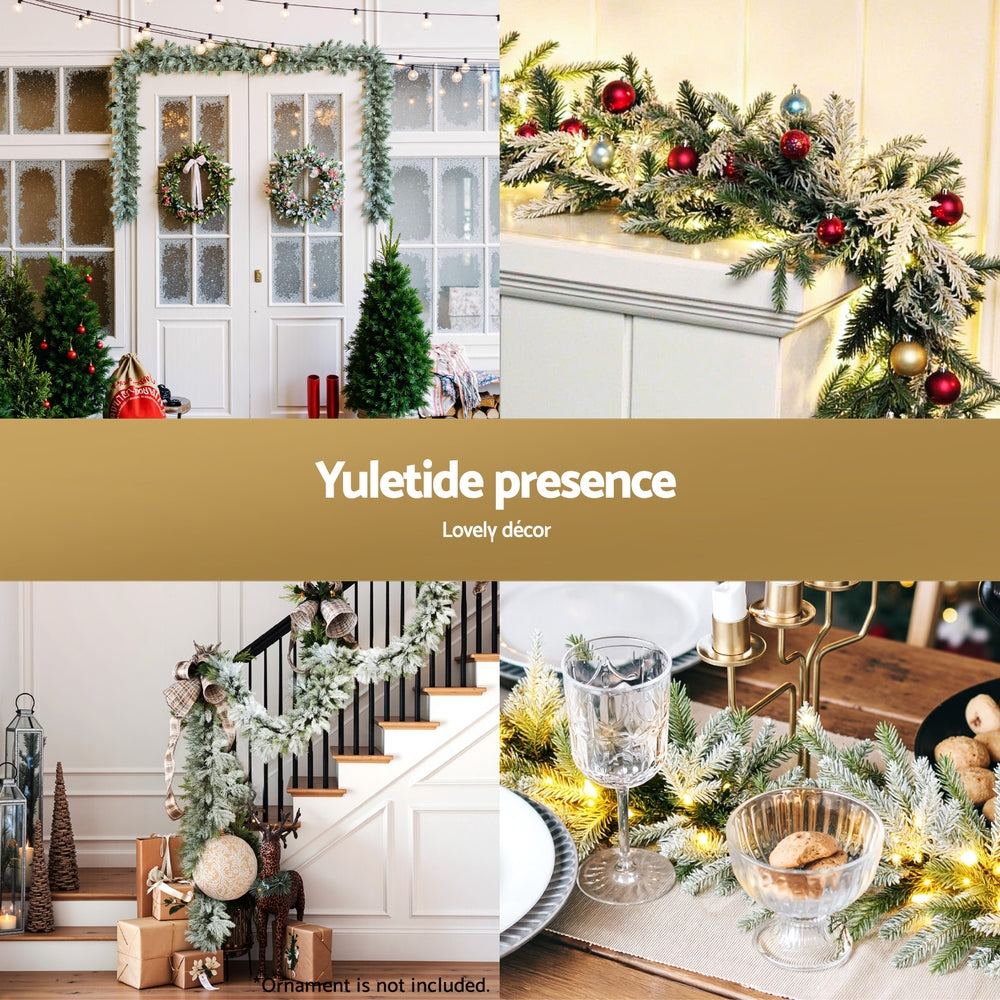 Jingle Jollys 3M Christmas Garland Pre-lit LED Lights Snow Frosted Tips Decor