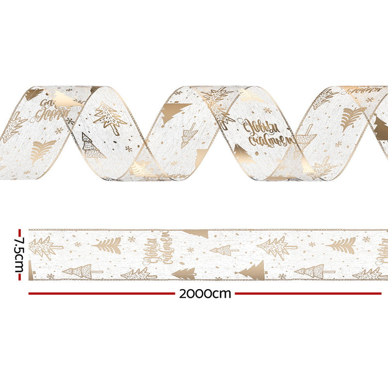 Jingle Jollys 20M Christmas Ribbon Roll Bow Printed Xmas Tree Decor Gift Gold