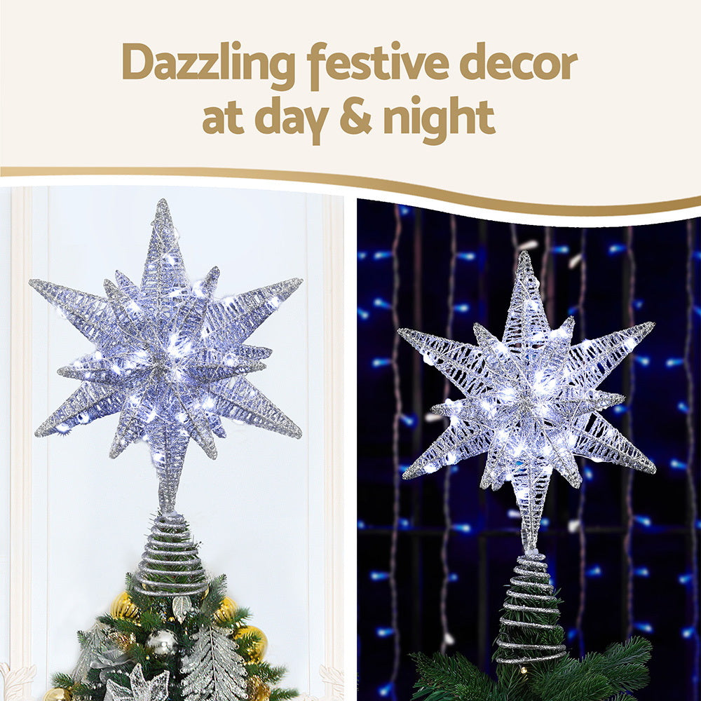 Jingle Jollys 3D Christmas Tree Topper Star LED Decorations Xmas Party Timer