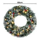 Jingle Jollys 60cm Christmas Wreath LED Lights Snowy Berries Garland Party Decor