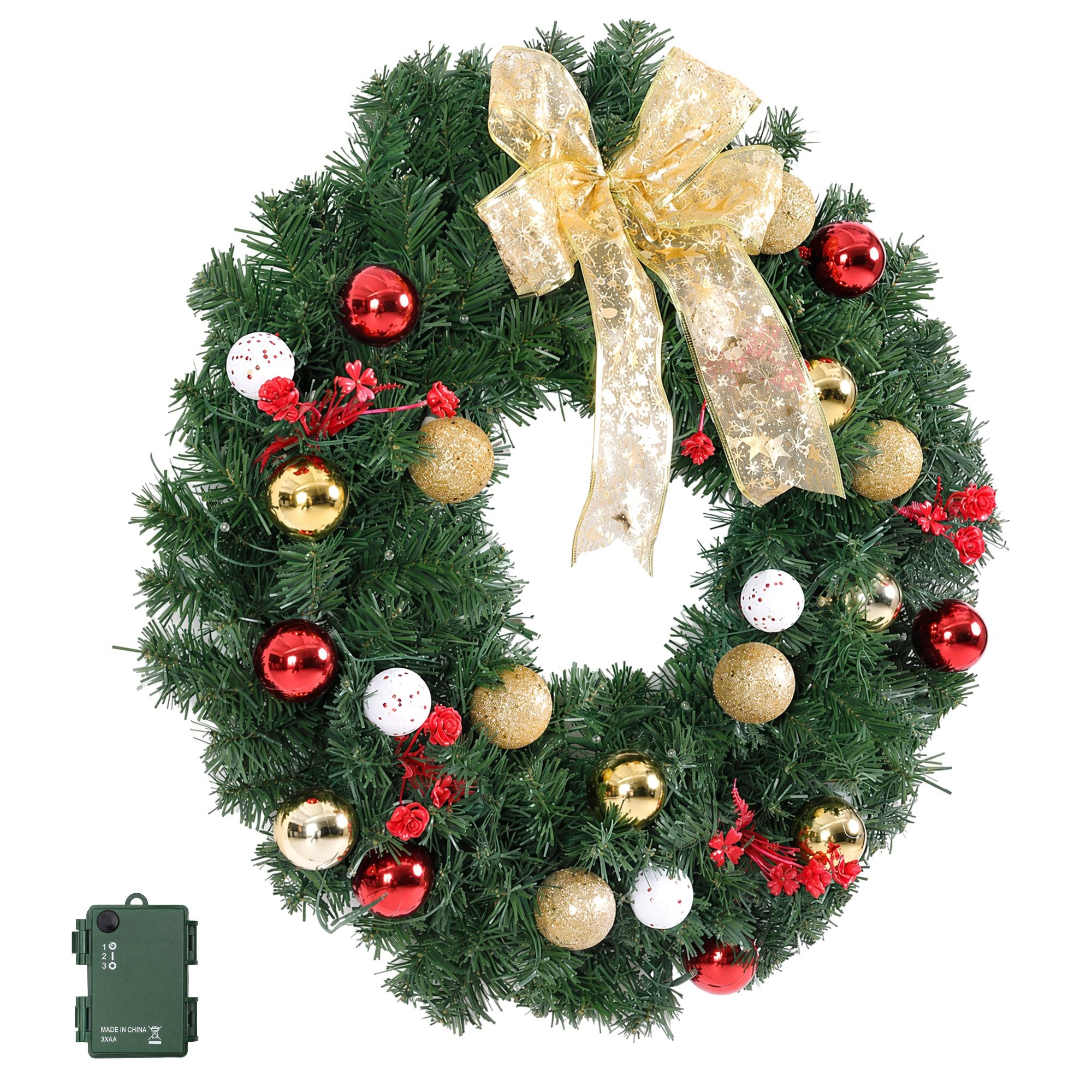 Jingle Jollys Christmas Wreath 60CM LED Garland Berries Bow Baubles Xmas Decor