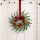 Jingle Jollys 6x Christmas Wreath Garland 26cm Pre-lit Wreaths Red Berries Bow