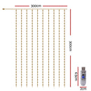 Jingle Jollys 3X3M Christmas Lights Curtain String Light 300 LED Warm White