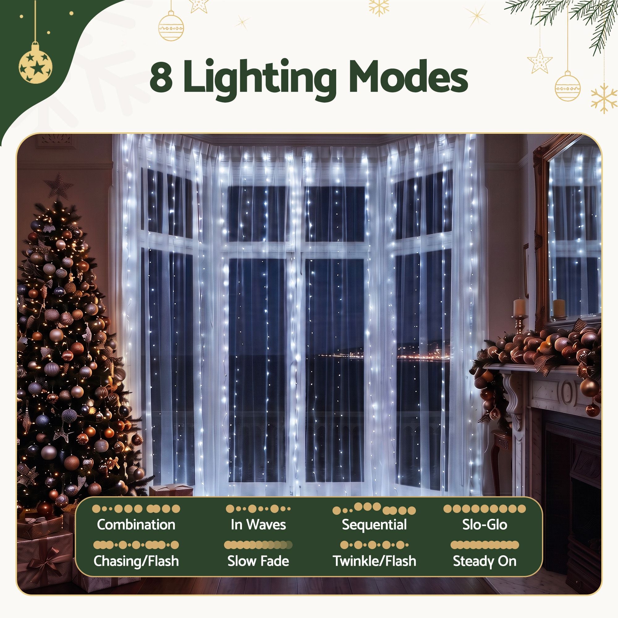 Jingle Jollys 6X3M Christmas Lights Curtain Light Cool White 600 LED