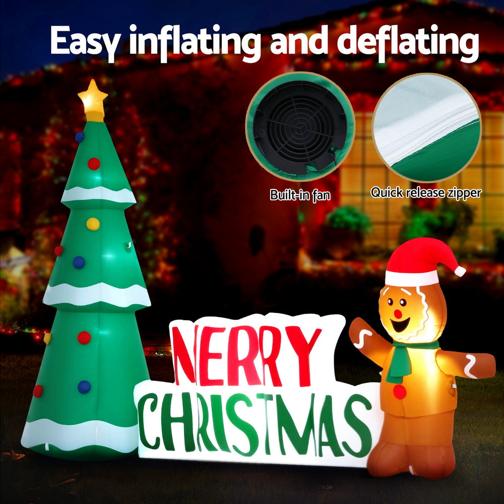 Jingle Jollys Christmas Inflatable Gingerbread Man Tree LED Illuminated Decorations