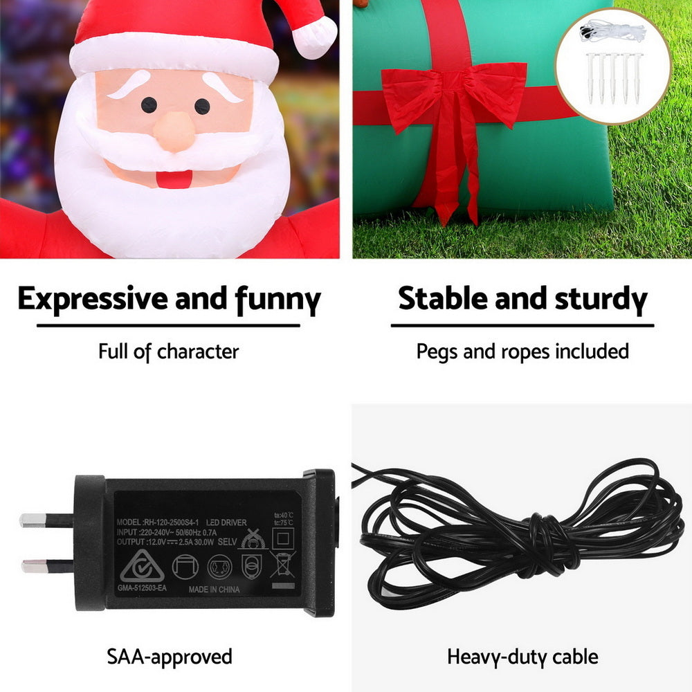 Jingle Jollys Christmas Inflatable Santa in Ballon 2.8M Height LED Decorations Illuminated