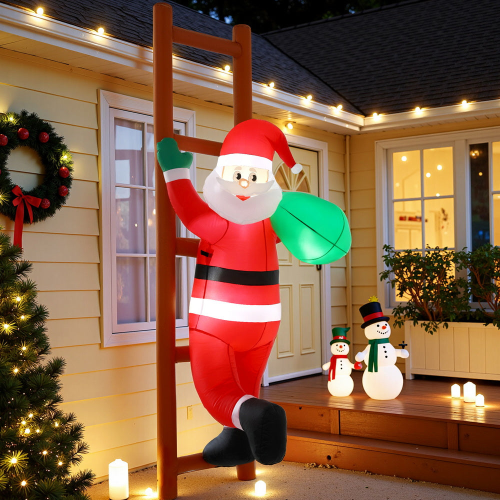 Jingle Jollys Christmas Inflatable Santa Climbing Ladder 2.45M Height LED Decorations Illuminated