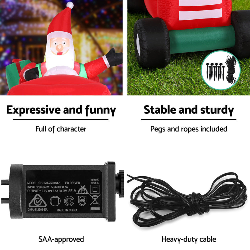 Jingle Jollys Christmas Inflatable Santa Truck 2.6M Length LED Decorations Illuminated