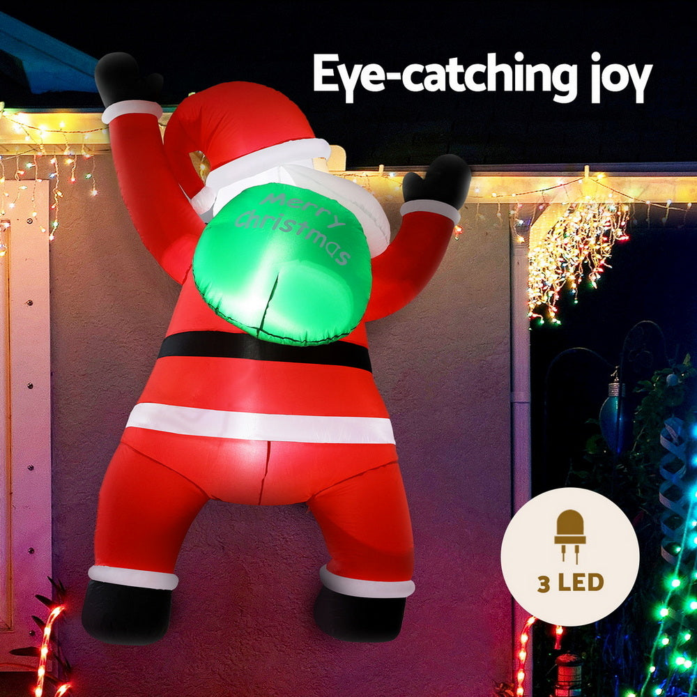 Jingle Jollys Christmas Inflatable Santa Climbing LED Illuminated Decorations 1.9M