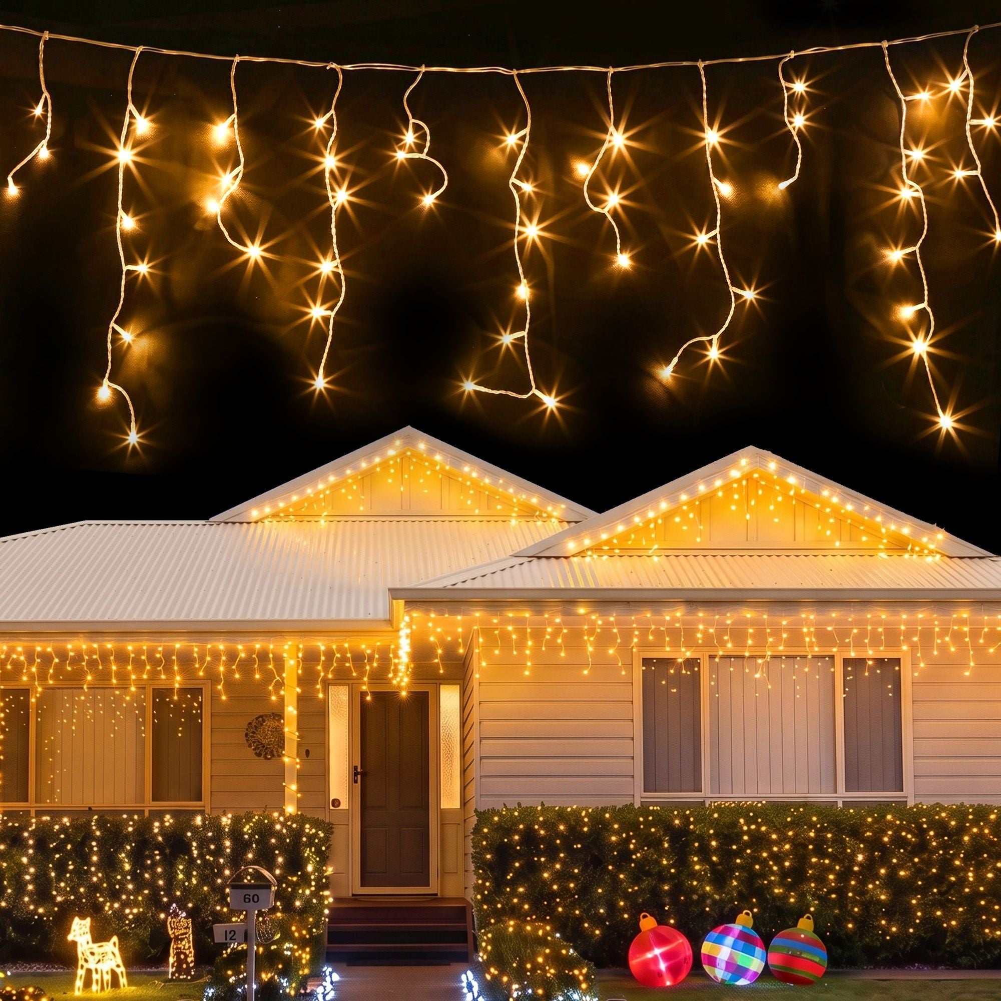Jingle Jollys 12.5M Solar Christmas Lights Icicle String Light Warm White