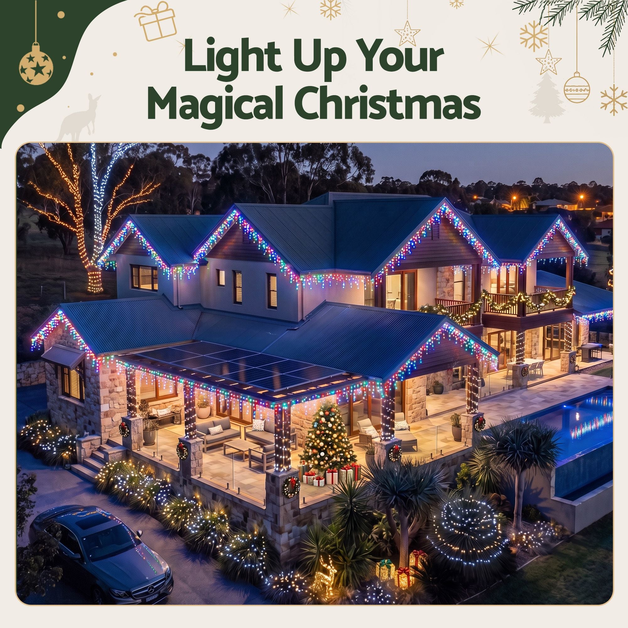 20M Christmas Lights Icicle Light 800 LED Multi-coloured Jingle Jollys