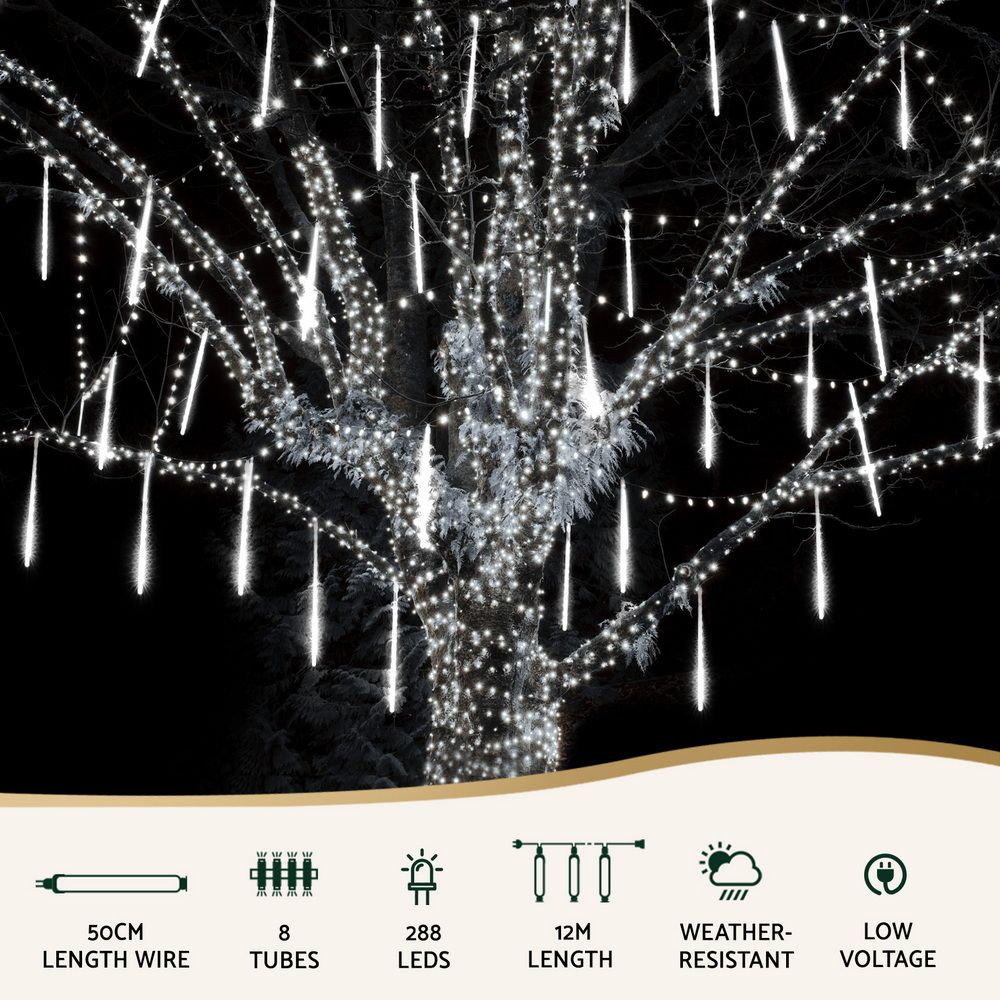 Jingle Jollys 7M Christmas Lights Shower Light 288 LED Icicle Falling Metor