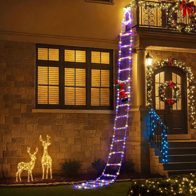 Jingle Jollys 3.5M Christmas Lights 300 LED Ladder Light with Santa Claus Decor