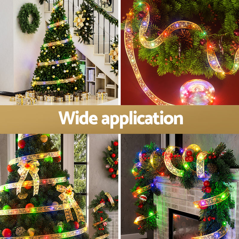 Jingle Jollys 20M Christmas Lights Fairy Ribbon Light 200 LED Xmas Decor Golden