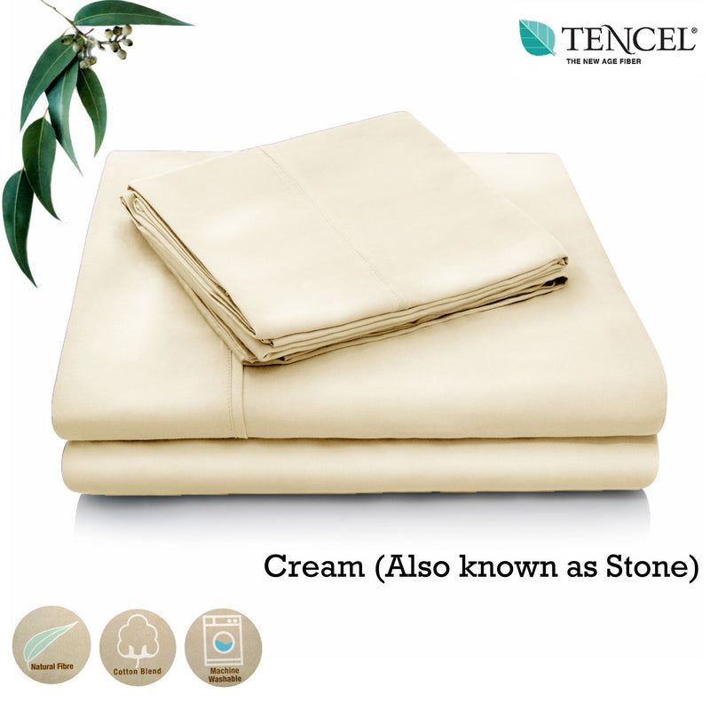 Accessorize Tencel Cotton Blend Sheet Set Cream (Also Known as Stone) Single - NuSea
