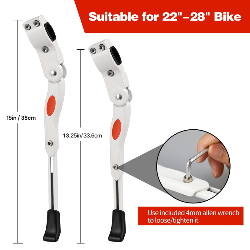 Adjustable Bike Kickstand Kickstand Rear Bicycle Stand for Bike 22" - 28" White - NuSea