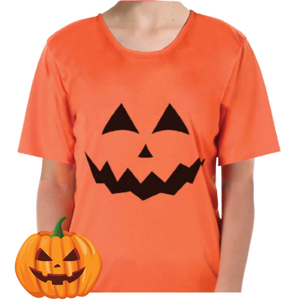 Adult Mens Womens Halloween Pumpkin T Shirt Top Jack O'Lantern - Orange - S - NuSea