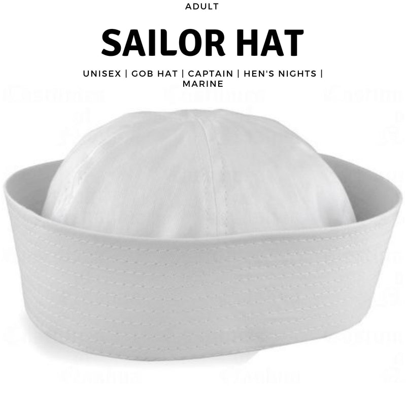 Adult White Sailor Hat Marine Unisex Gob Captain Navy Hen's Night Doughboy Cap - NuSea