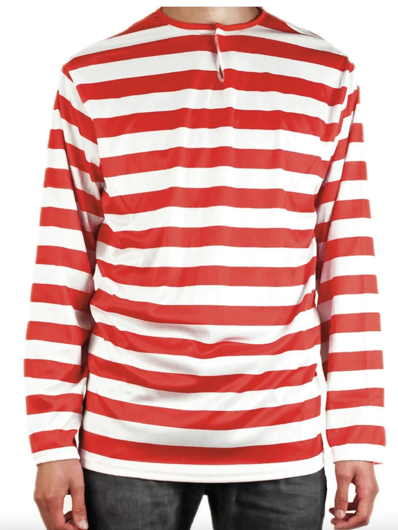 ADULTS Wheres Wally Book Week Red and White Striped Top Shirt Costume Party Dress Up - Medium - NuSea