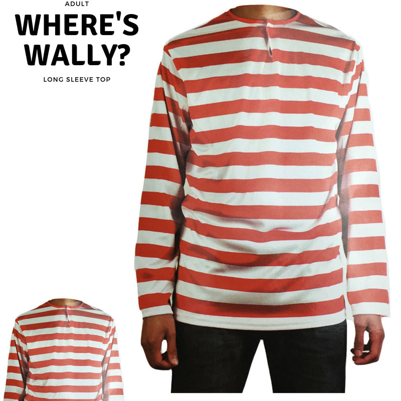 ADULTS Wheres Wally Book Week Red and White Striped Top Shirt Costume Party Dress Up - Medium - NuSea