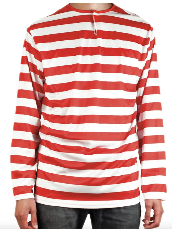 ADULTS Wheres Wally Book Week Red and White Striped Top Shirt Costume Party Dress Up - Small - NuSea