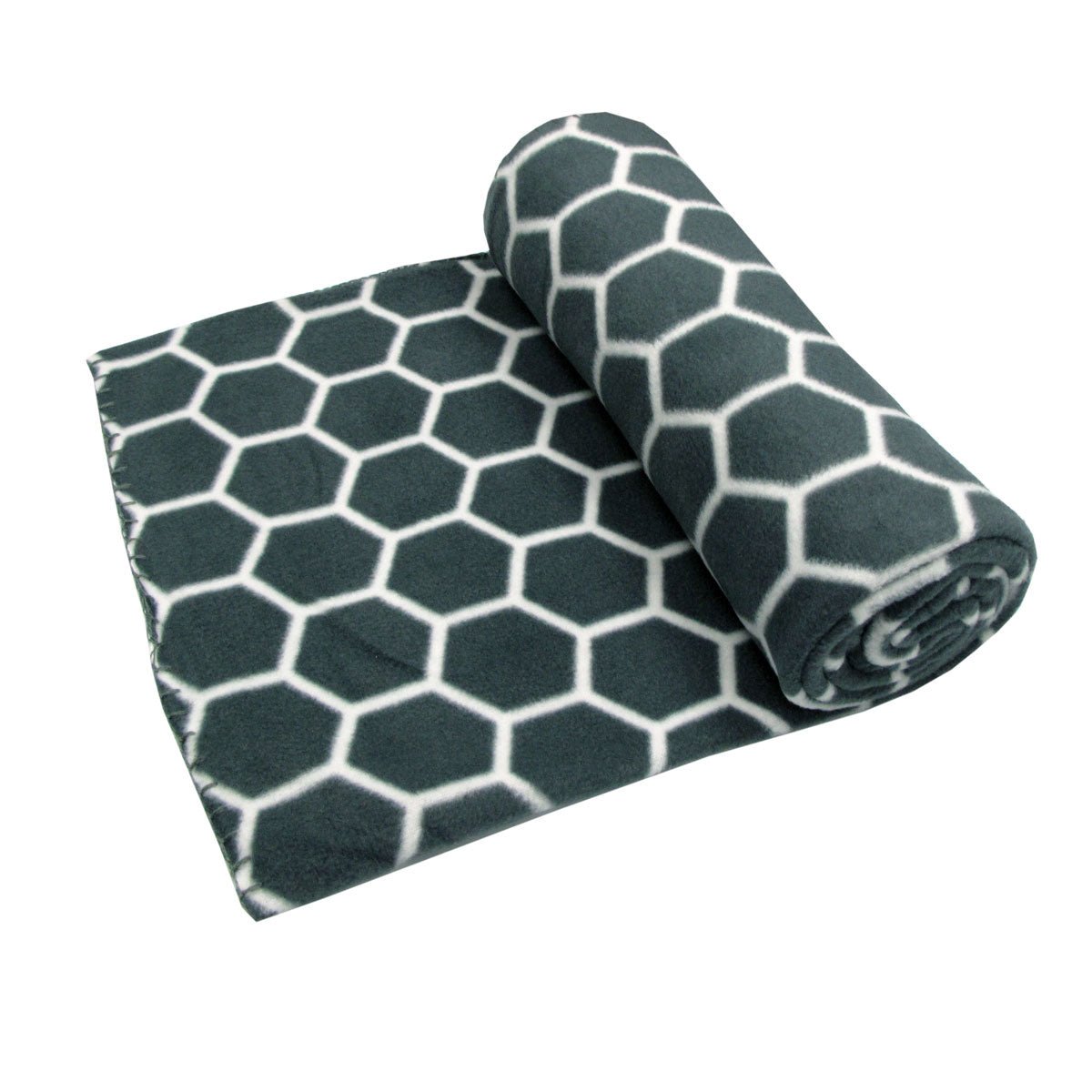 Aerial Printed Fleece Throw Rug 130 x 150 cm Charcoal Honeycomb - NuSea