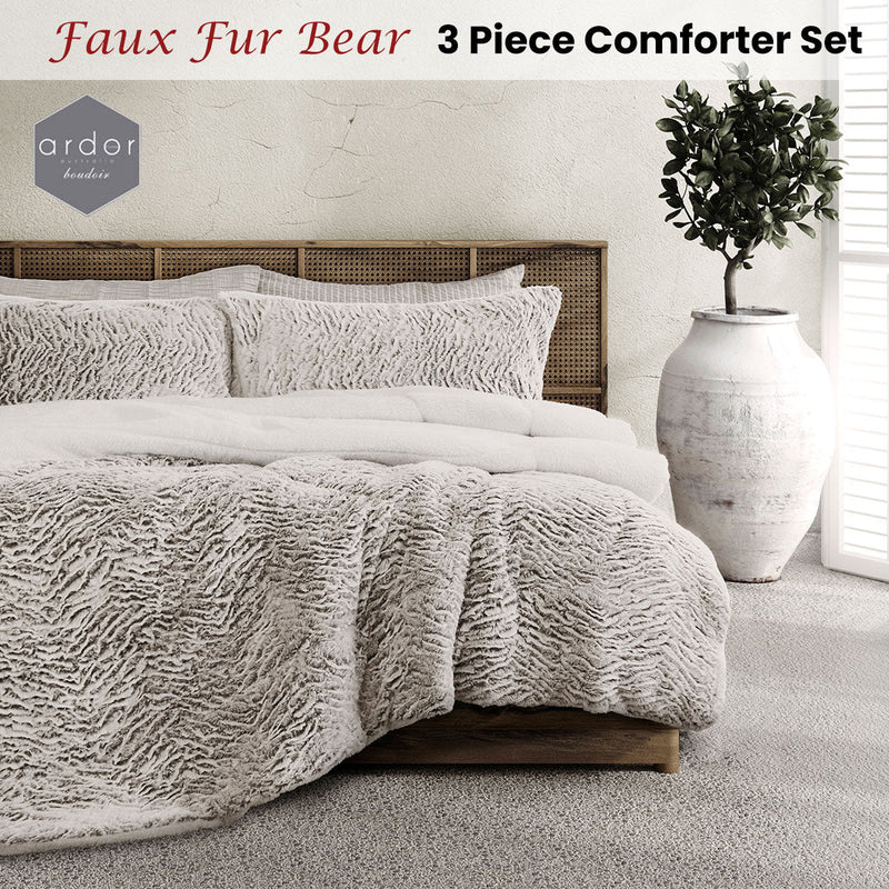 Ardor Faux Fur Bear 3 Piece Comforter Set Queen/King - NuSea