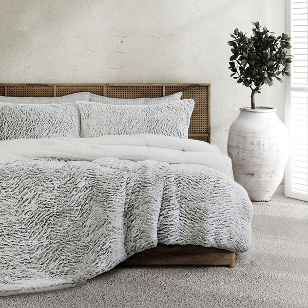 Ardor Faux Fur Silver 3 Piece Comforter Set Single/Double - NuSea