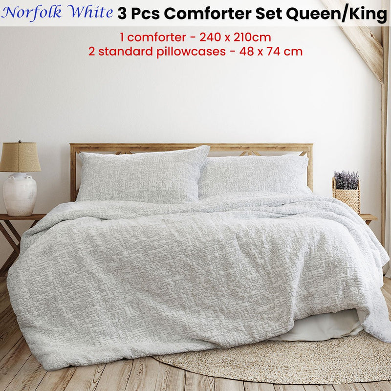Ardor Norfolk White 3 Pcs Embossed Comforter Set Queen/King - NuSea