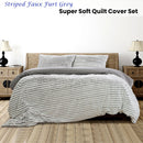 Ardor Striped Faux Fur Grey Super Soft Quilt Cover Set King - NuSea
