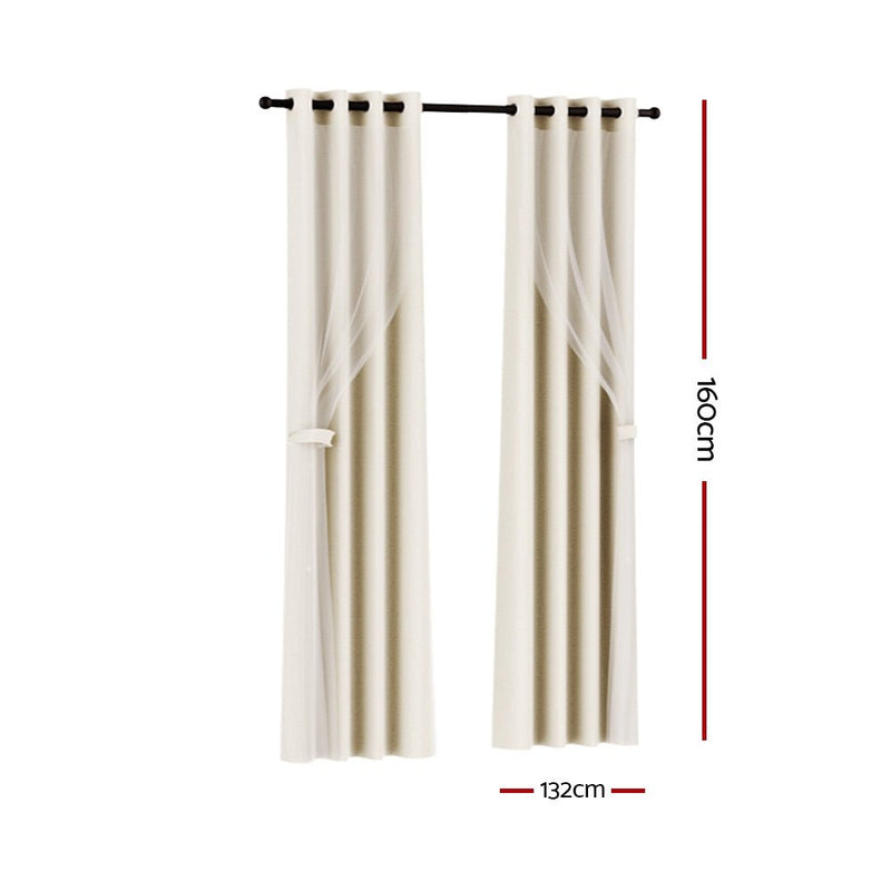 Artiss 2X 132x160cm Blockout Sheer Curtains Beige - NuSea