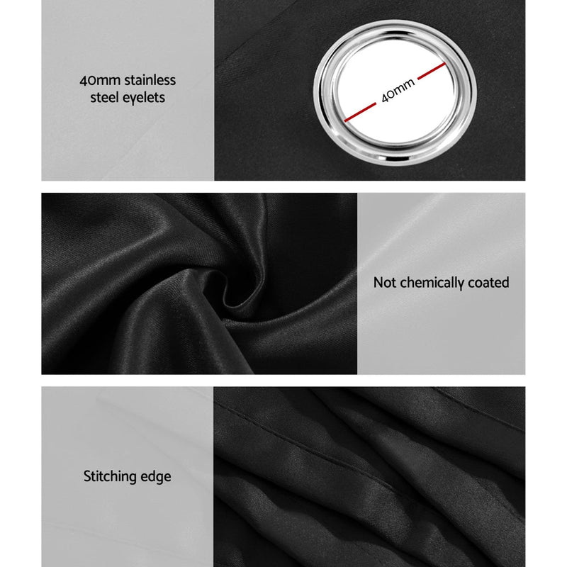 Artiss 2X 132x160cm Blockout Sheer Curtains Black - NuSea