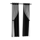 Artiss 2X 132x160cm Blockout Sheer Curtains Black - NuSea