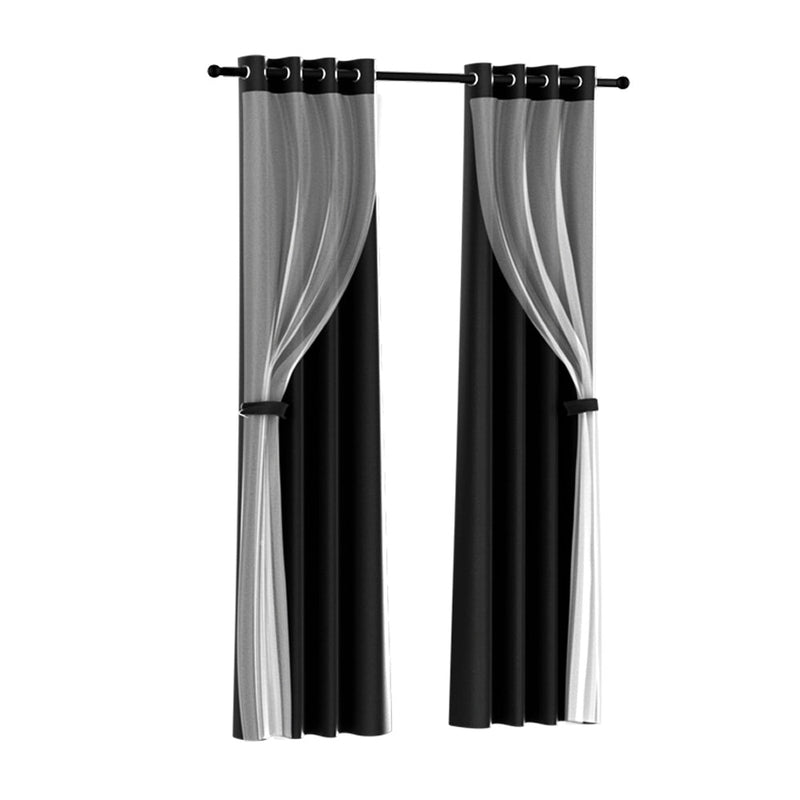 Artiss 2X 132x160cm Blockout Sheer Curtains Black - NuSea