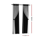 Artiss 2X 132x160cm Blockout Sheer Curtains Black - NuSea
