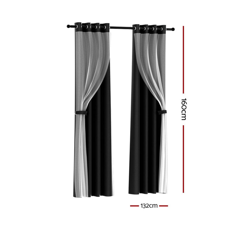 Artiss 2X 132x160cm Blockout Sheer Curtains Black - NuSea