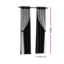 Artiss 2X 132x213cm Blockout Sheer Curtains Black - NuSea