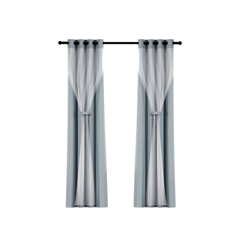 Artiss 2X 132x213cm Blockout Sheer Curtains Light Grey - NuSea