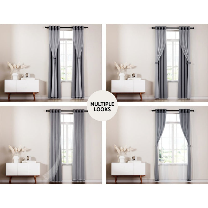 Artiss 2X 132x242cm Blockout Sheer Curtains Charcoal - NuSea